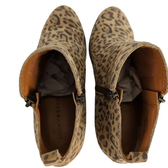 Lucky Brand Basel Women's 8.5 Leopard Print Leather Ankle Booties Side Zip Heel - Picture 5 of 10